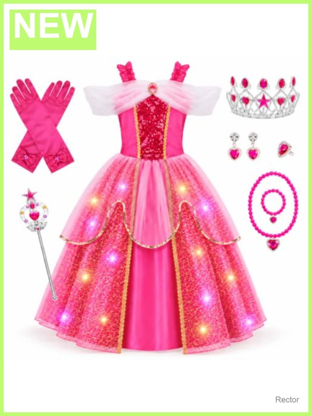 Light Up Princess Dress Set Girls Costume Tiara Wand Gloves